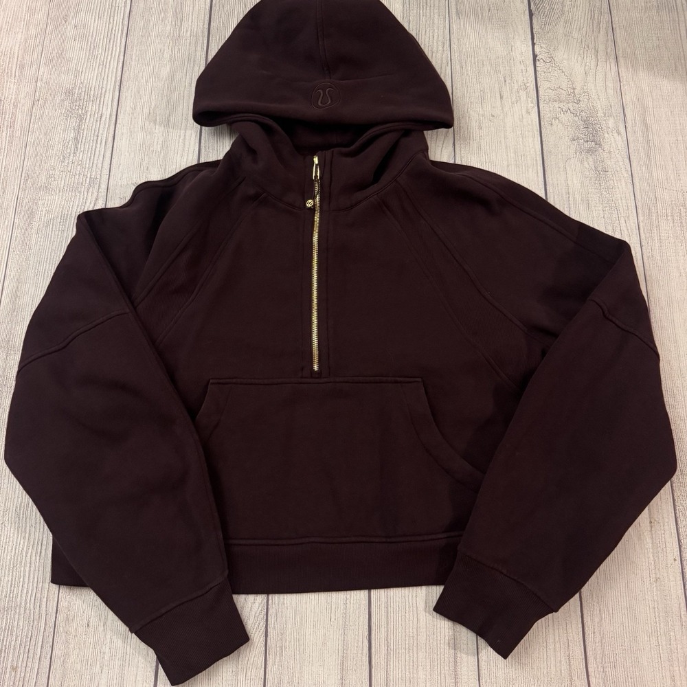 Lululemon Scuba Oversized Half Zip Fleece Hoodie Maroon XL/XXL Gold Cropped